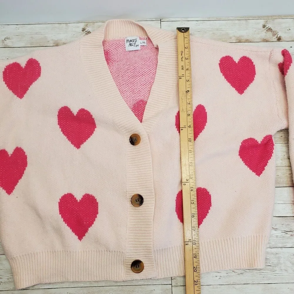 Princess Polly Fantastic Pink Heart Cardigan Size Large‎ XL Cropped Graphic Knit - Picture 8 of 8
